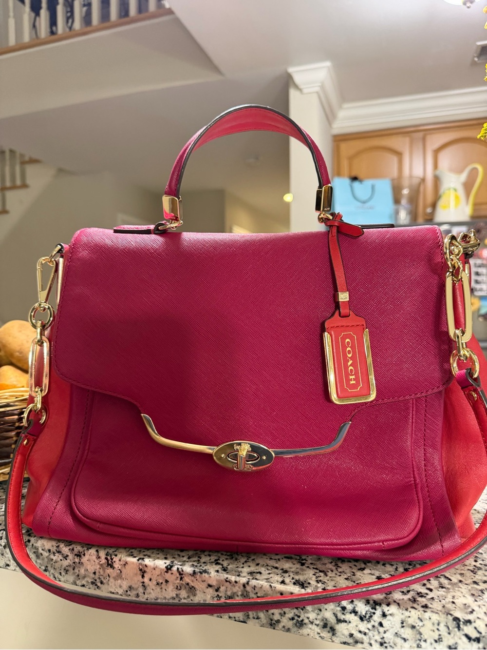 Coach Pink Leather Top-Handle Satchel with Gold Hardware